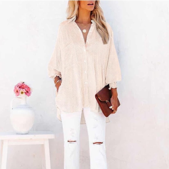 Smocked Cuffed Striped Shirt - Picture 2 of 5